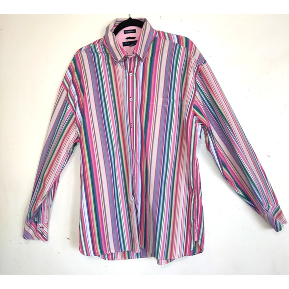 VTG Tommy Hilfiger Men's Shirt XL Striped Multicolor Rainbow Colors Cotton - Picture 2 of 16